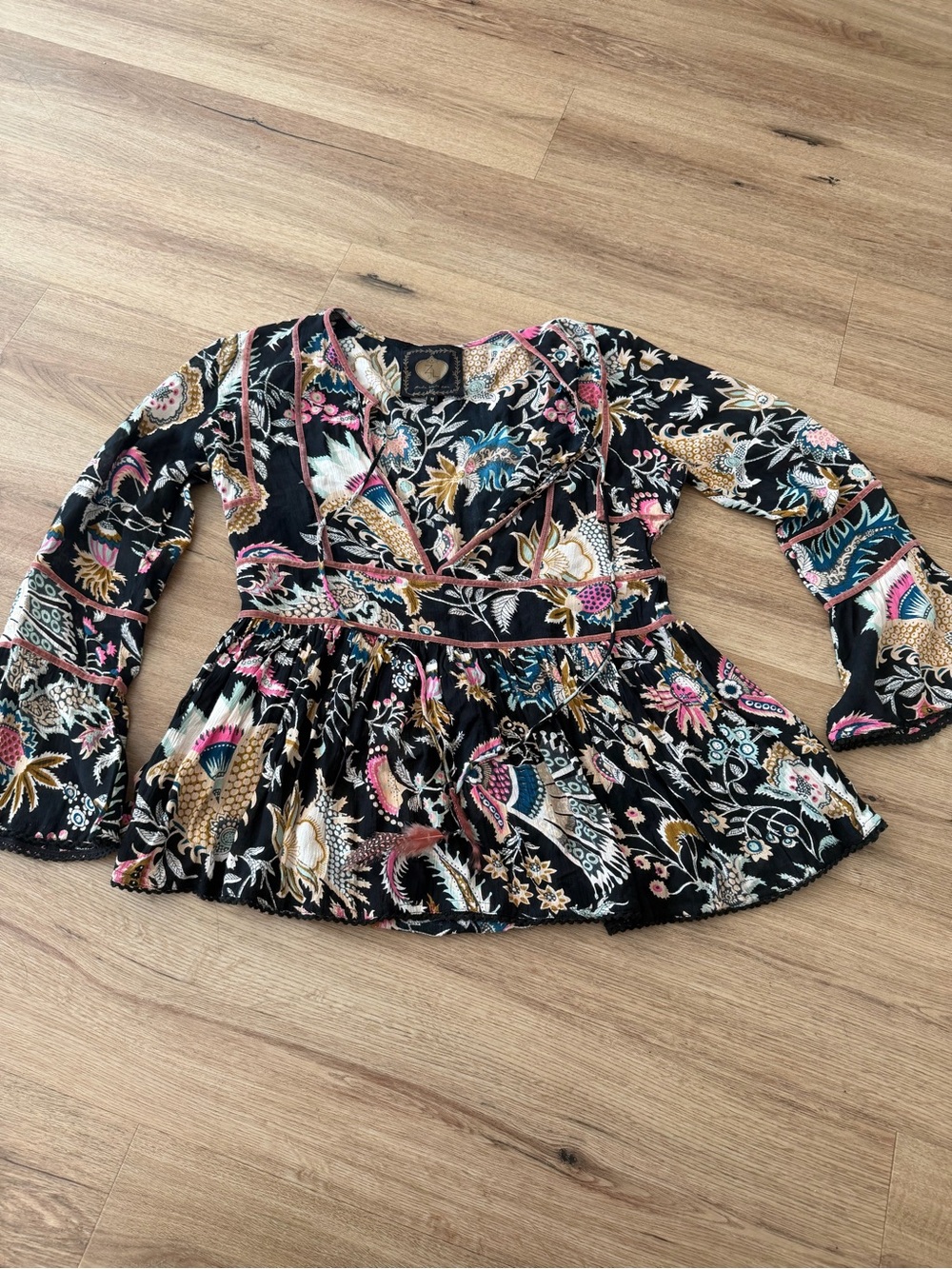 Floral Black Blouse with Multicolor Accents